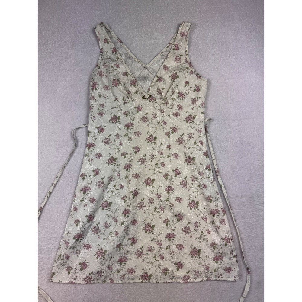Cider Floral Jacquard Mini Dress White Pink Rose Detail Cottagecore Small